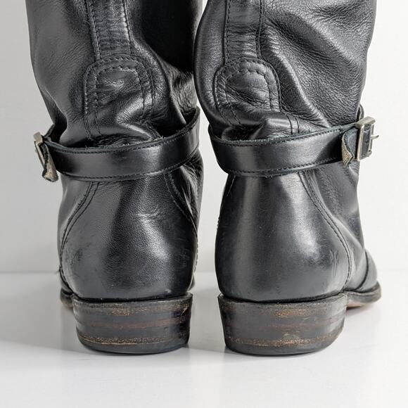 Frye Dorado Riding Boots 9 Black Tall Leather Harness Straps Classic Americana - Picture 6 of 16